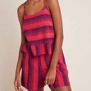 AMADI Anthropologie Striped Romper With Ruffles
